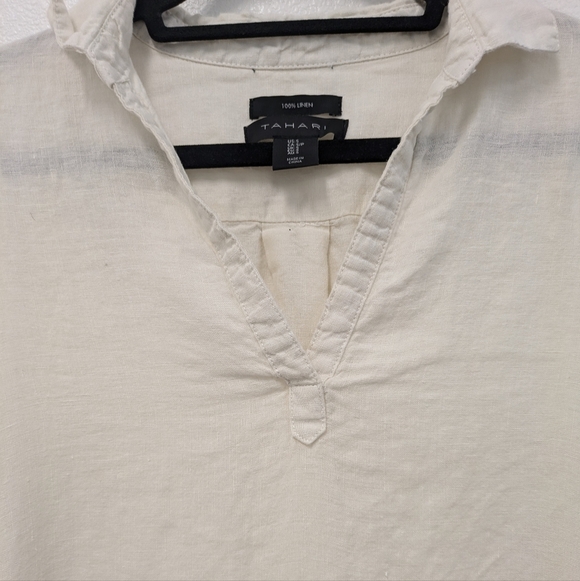 Tahari Ivory Linen Long Sleeve Lightweight Shirt Dress sz S Minimalist Neutral - Picture 3 of 7